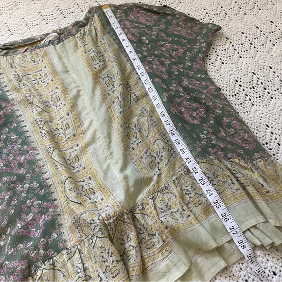 Aiyia Floral Boho Lagenlook Short Sleeve Cotton Top Green (Large) - Picture 3 of 7